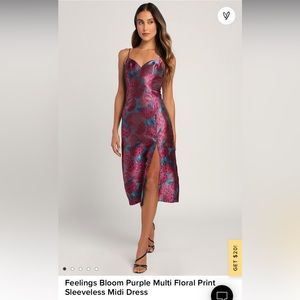 Lulus Feelings Bloom Purple Multi Floral Print midi dress